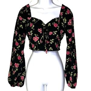 L.A. Hearts Long Sleeve Floral Crop Top Size Small NWT